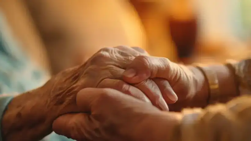 Eine ältere Frau hält die Hand einer anderen Frau und zeigt damit Zuneigung und Unterstützung